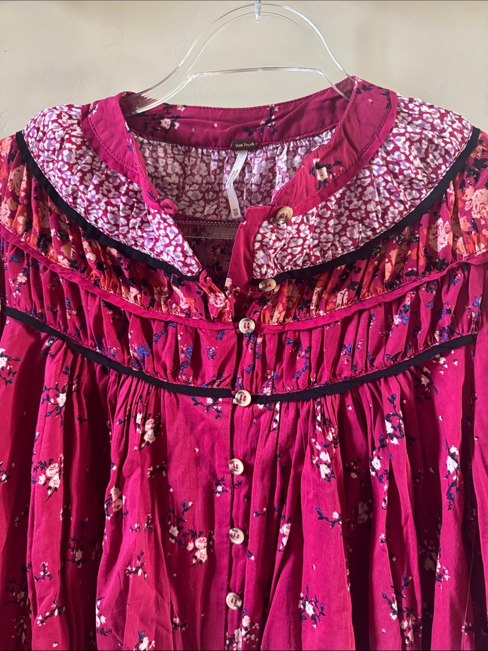Free People Raspberry Floral Button-Down Blouse - Picture 4 of 7
